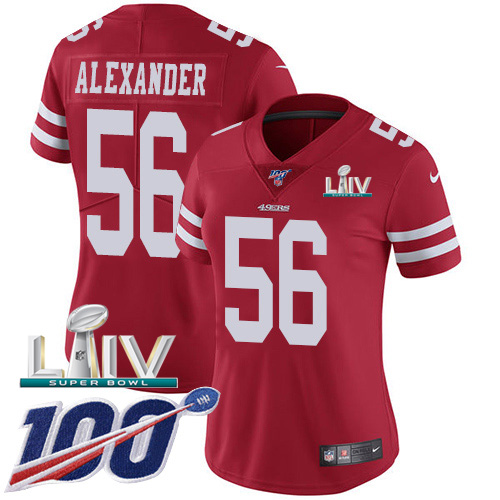 San Francisco 49ers Nike 56 Kwon Alexander Red Super Bowl LIV 2020 Team Color Women Stitched NFL 100th Season Vapor Limited Jersey